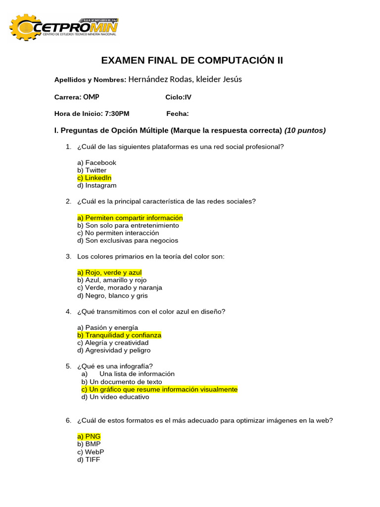 Examen Final de Computación II | PDF | Microsoft PowerPoint | Infografia