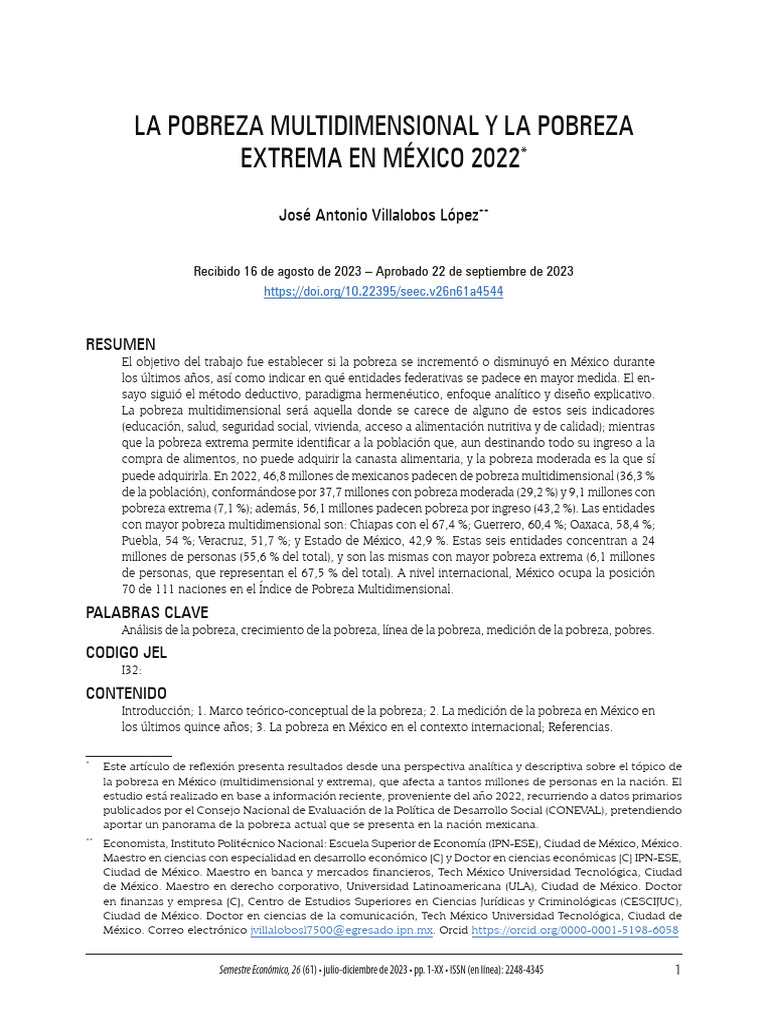 La Pobreza Multidimensional y La Pobreza Extrema en México 2022 | PDF ...