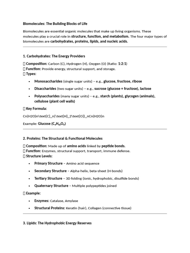 Essential Biomolecules Explained | PDF | Carbohydrates | Biomolecules