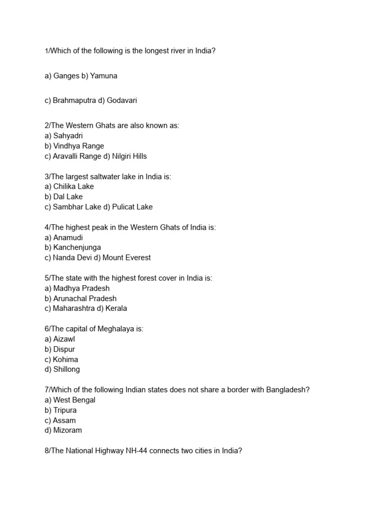 Indian Geography MCQs Collection | PDF | South India | Agriculture