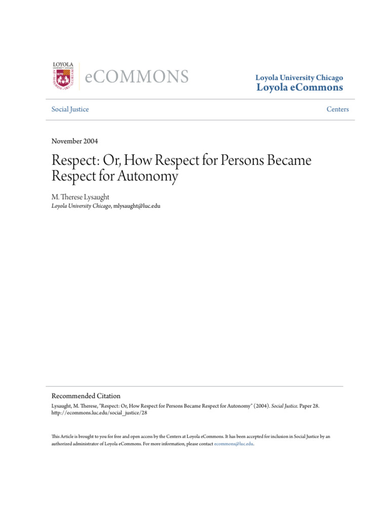 Respect Theresa University Loyola | PDF | Autonomy | Bioethics