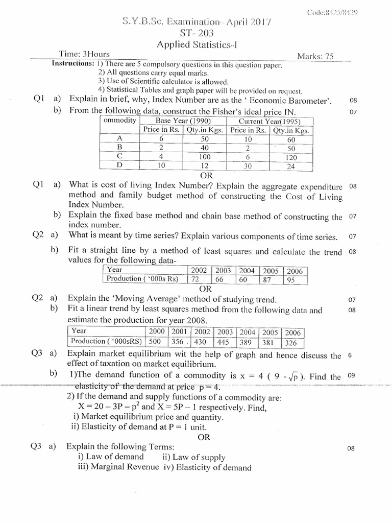BSC 2 Year Applied Statistics 1 Apr 2017 | PDF