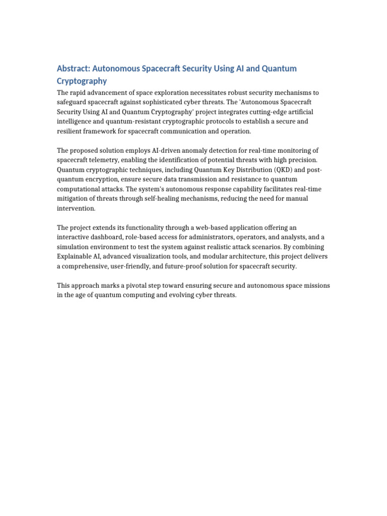 Autonomous Spacecraft Security Abstract | PDF