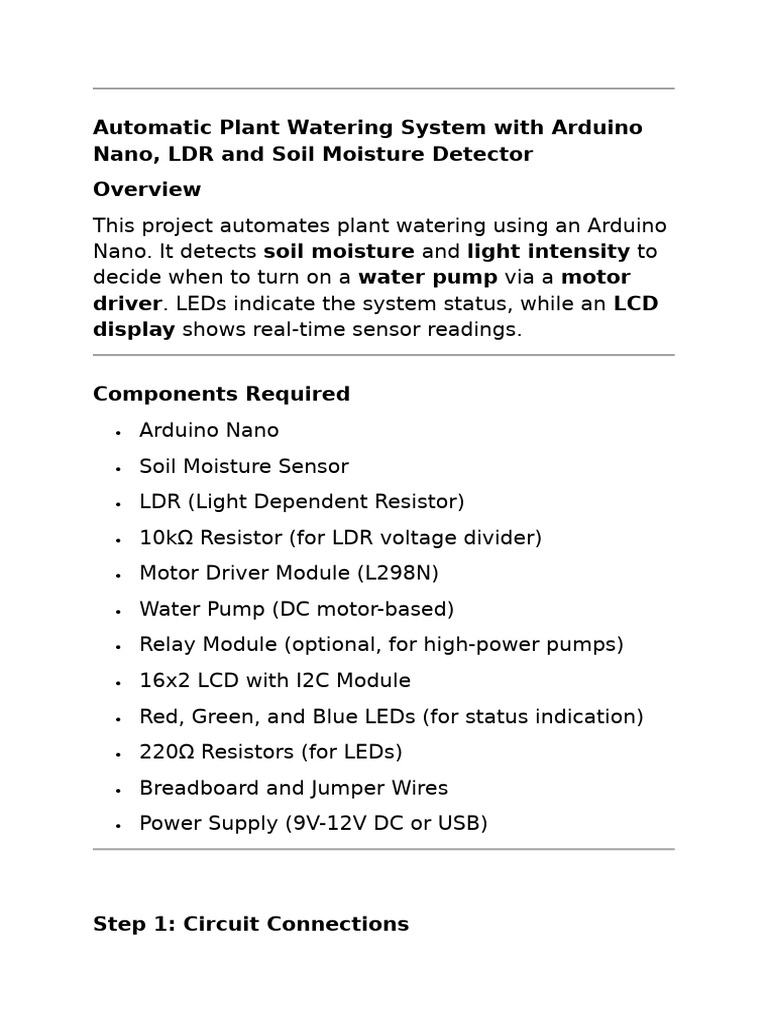 Automated Plant Watering System Guide | PDF | Arduino | Light Emitting ...