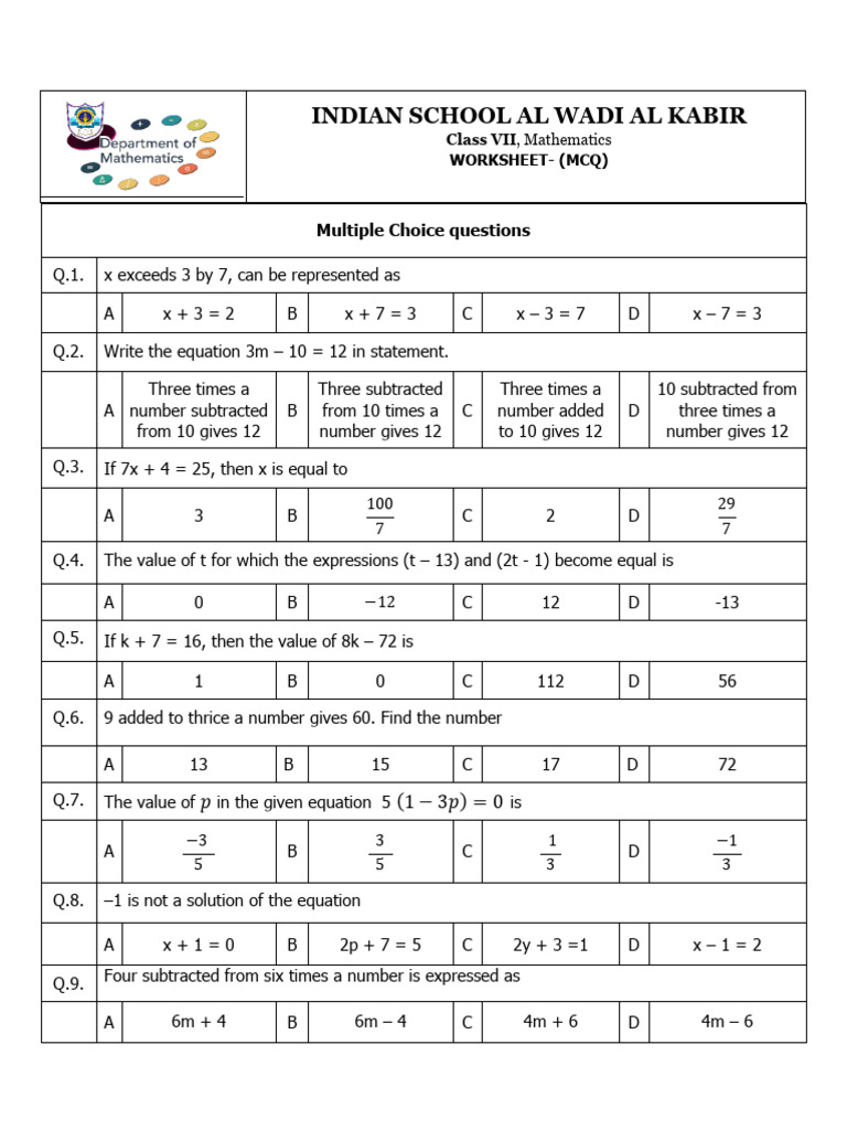 9537652-Class 7 - Vii - Simple Equations - Arsha.k.r. - 2022 - 23 | PDF ...