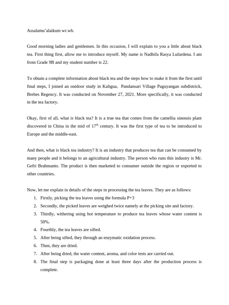Black Tea Processing Steps Explained | PDF