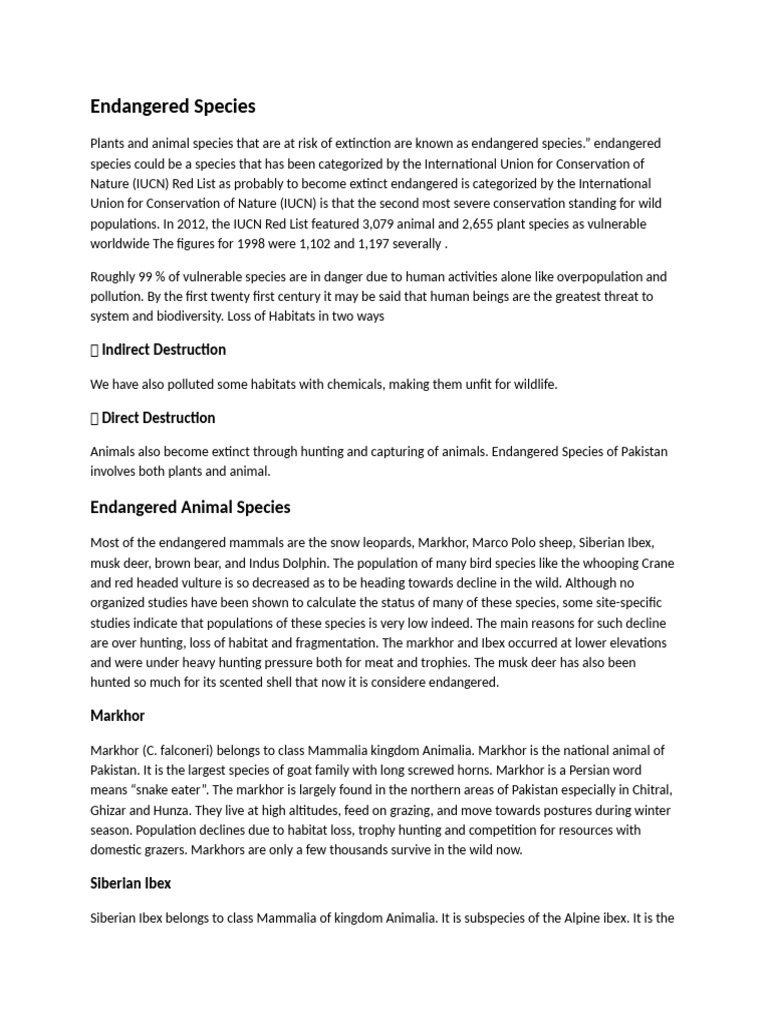 Endangered Species Overview and Threats | PDF | Endangered Species | Whales