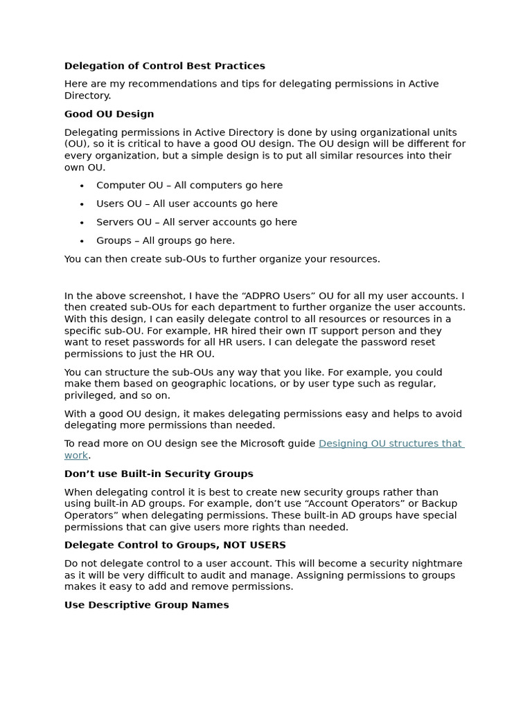 Active Directory Delegation Best Practices | PDF | Active Directory ...