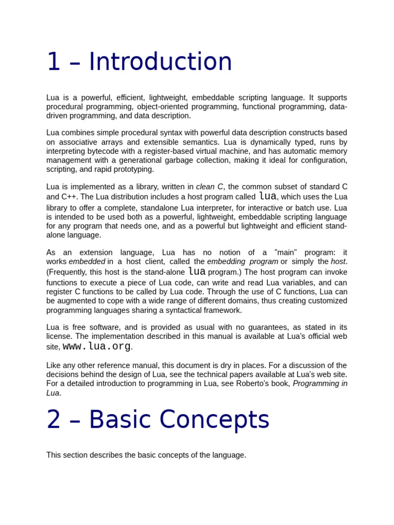 Introduction to Lua Programming Basics | PDF | Data Type | Control Flow