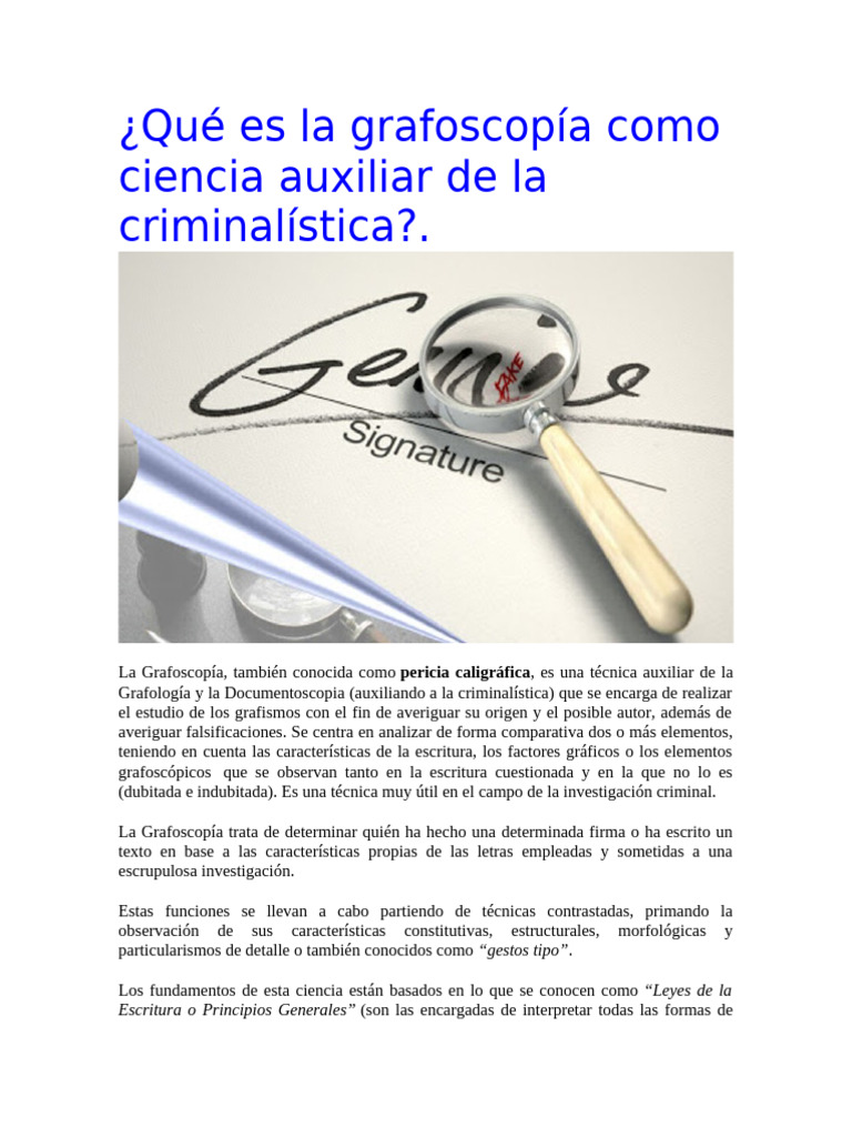 Introducción a la Grafoscopía Forense | PDF | Ciencia forense | Escritura