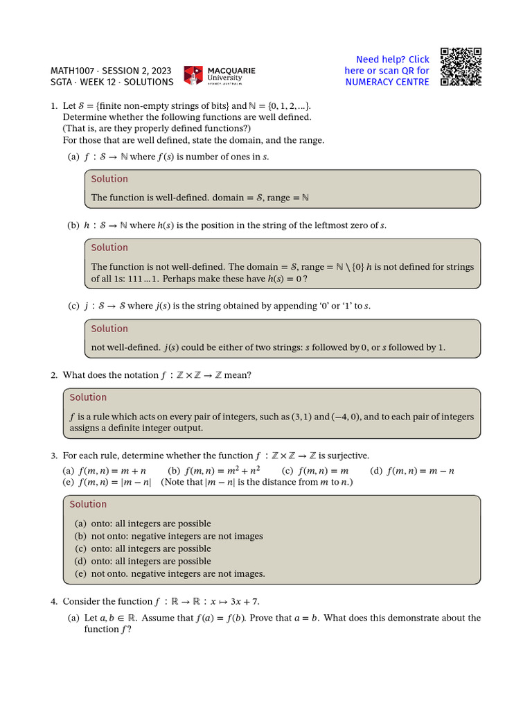 MATH1007 Week 12 Solutions Overview | PDF | Function (Mathematics ...