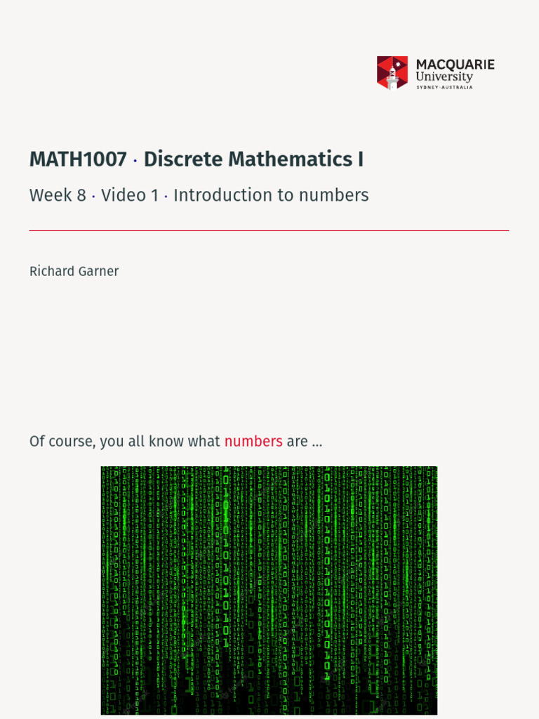 Math1007 Week8 Video1 Intro To Numbers | PDF