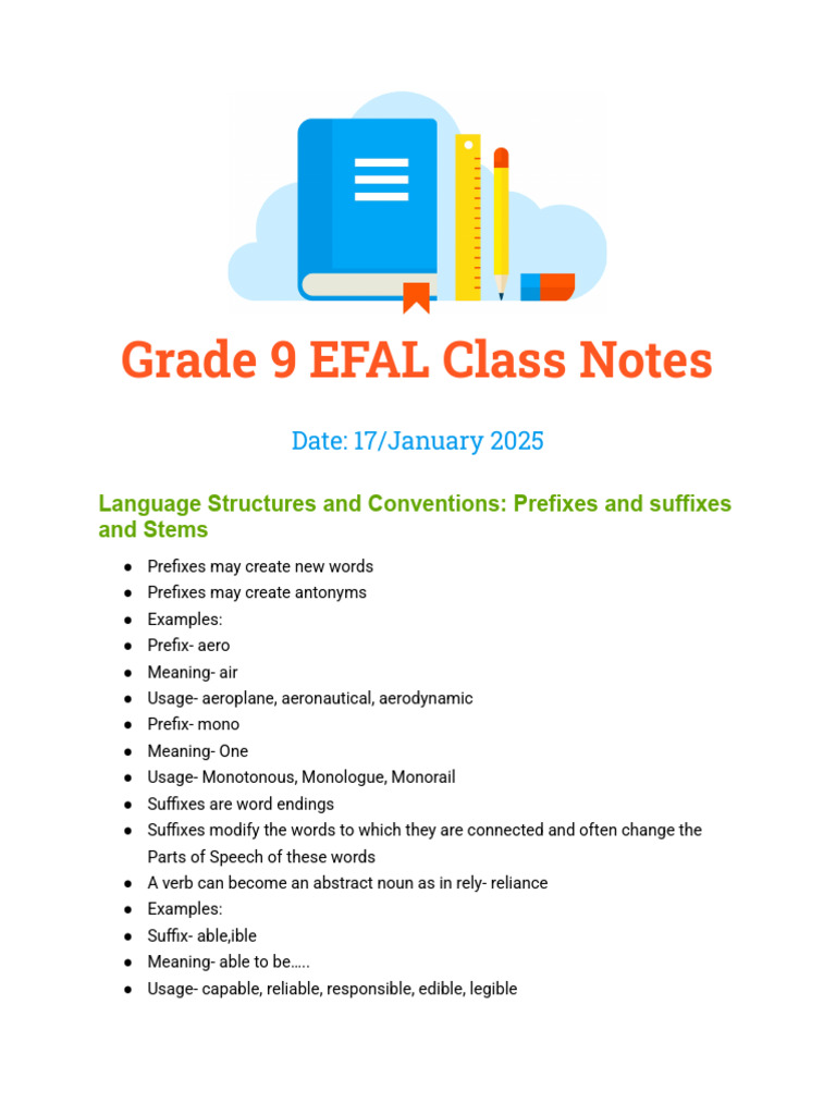 Grade 9 EFAL: Prefixes and Suffixes | PDF