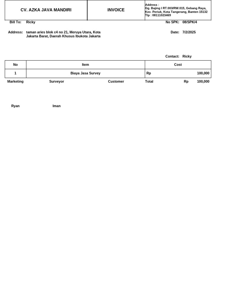 Invoice Jasa Survey CV. Azka Java Mandiri | PDF