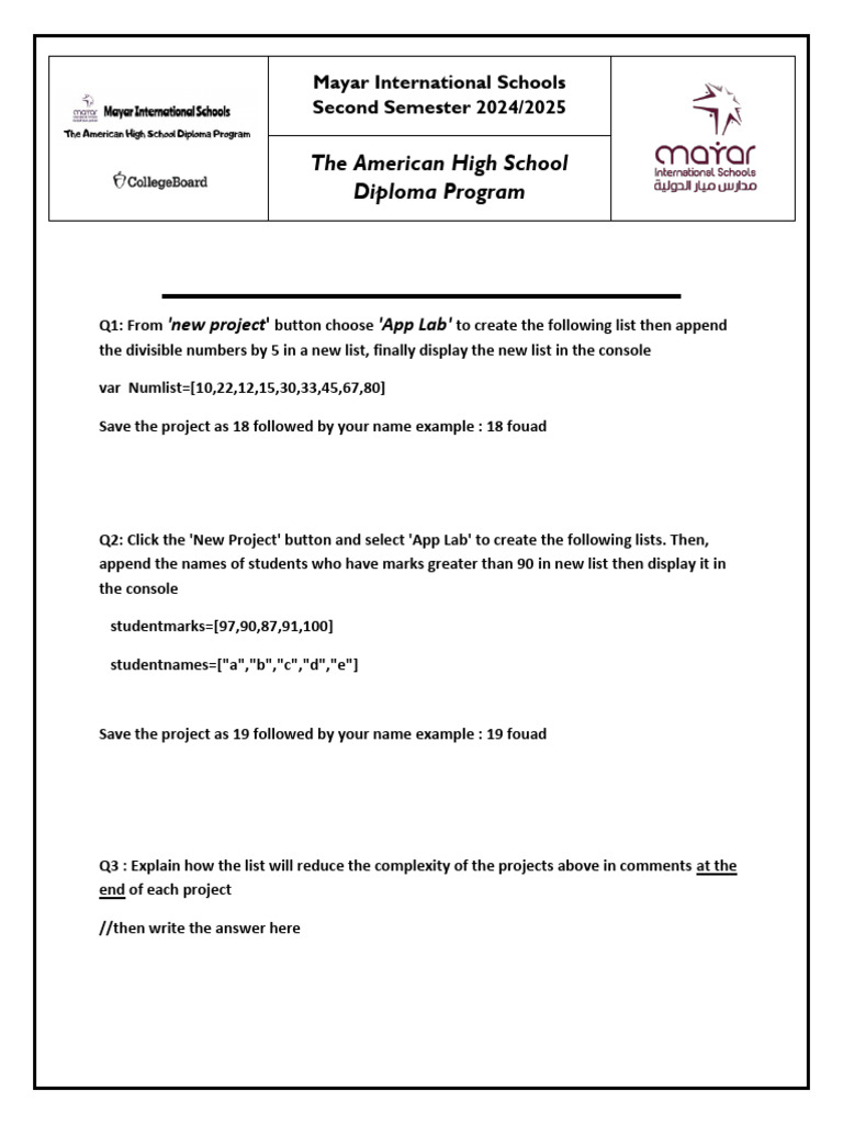 App Lab Project Instructions | PDF