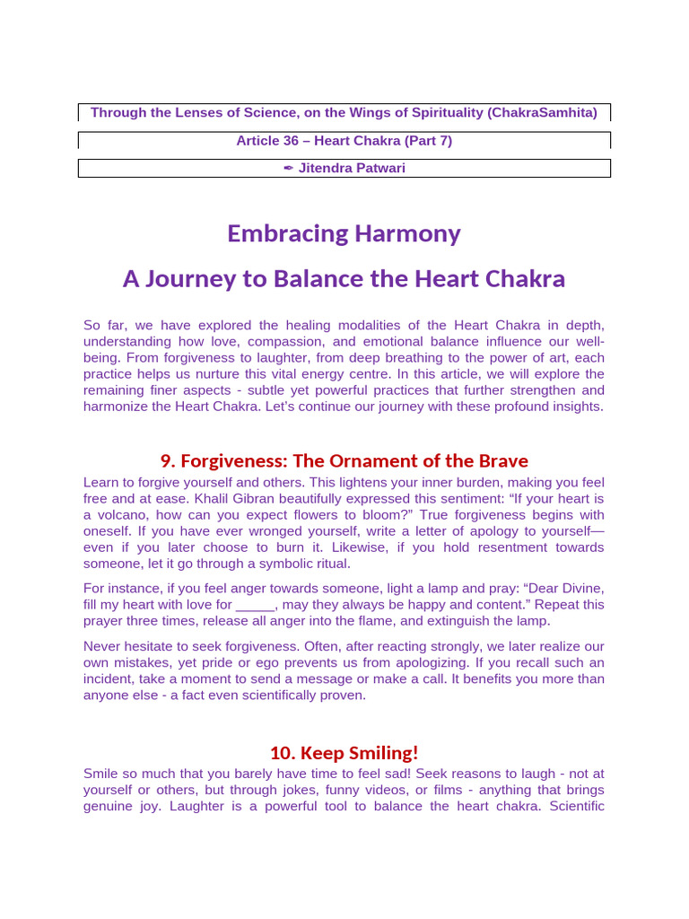 Heart Chakra Healing Techniques | PDF | Forgiveness | Love