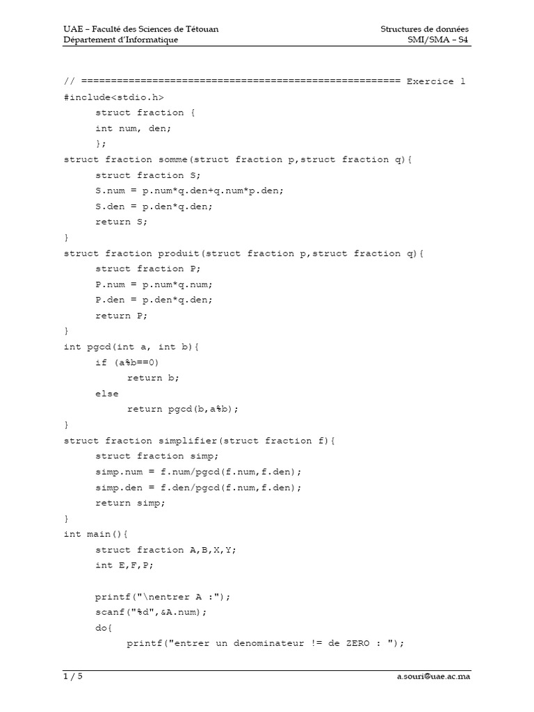 Code C pour opérations sur fractions et étudiants | PDF | Bibliothèque ...