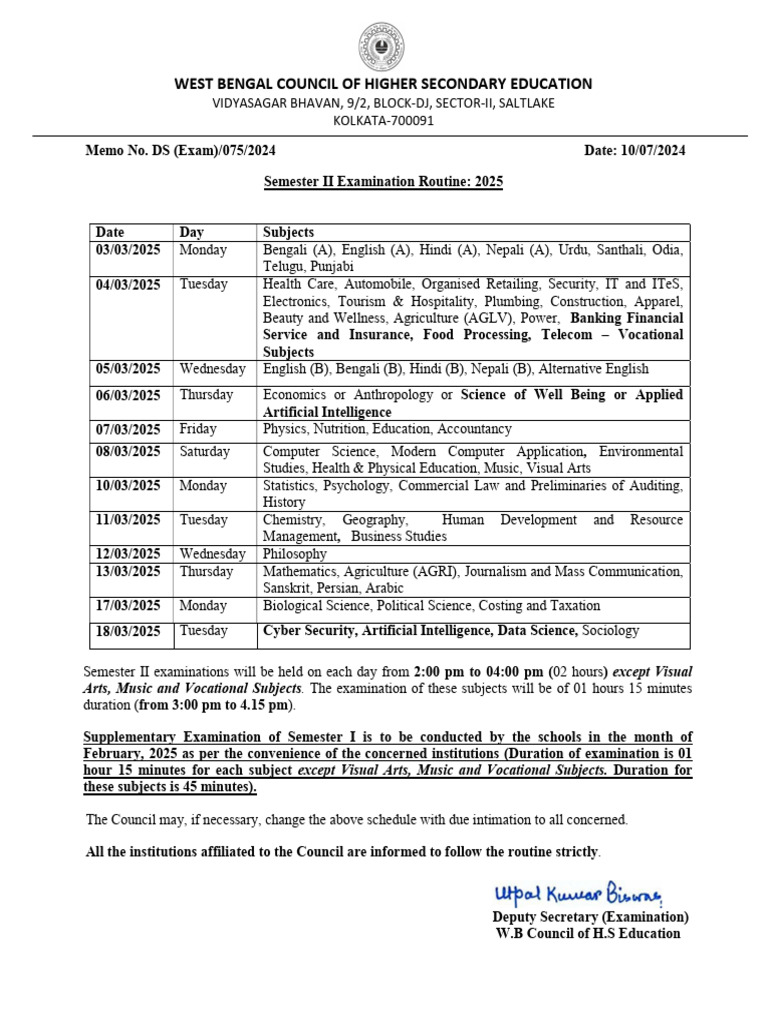 Sem II Routine H.S.Exam2025 | PDF | Science