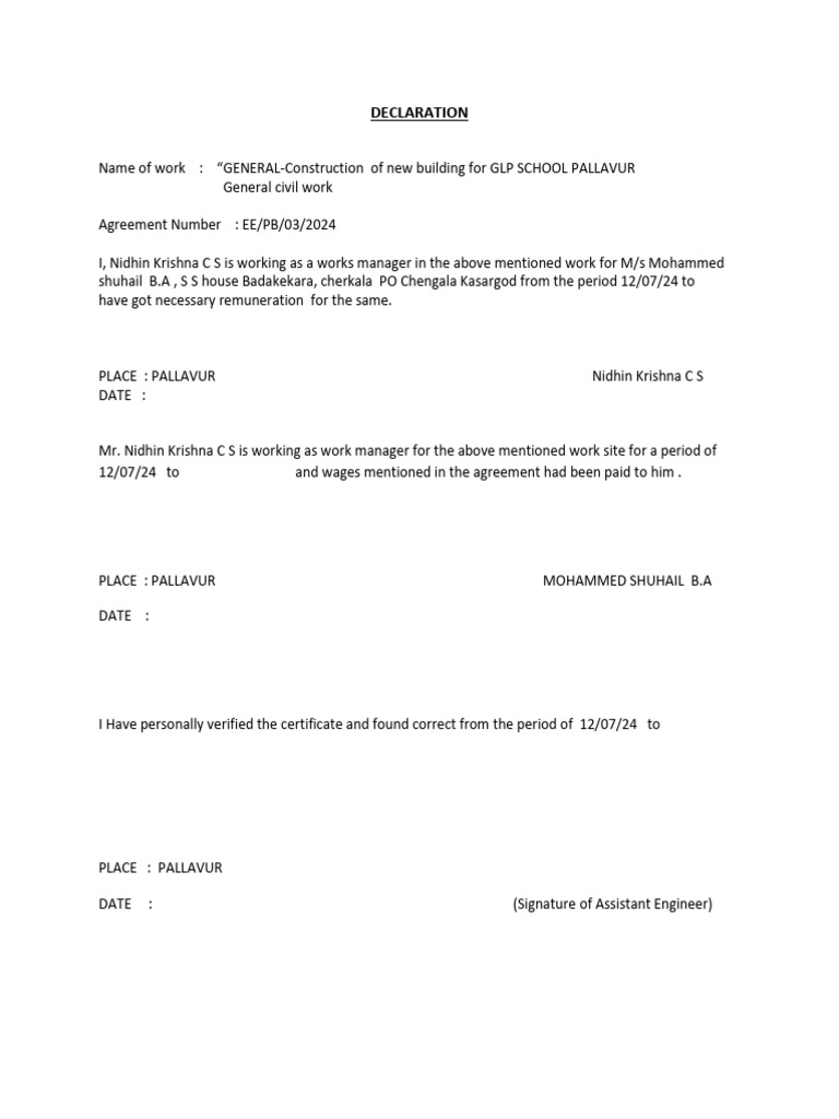 GLP School Construction Declaration | PDF