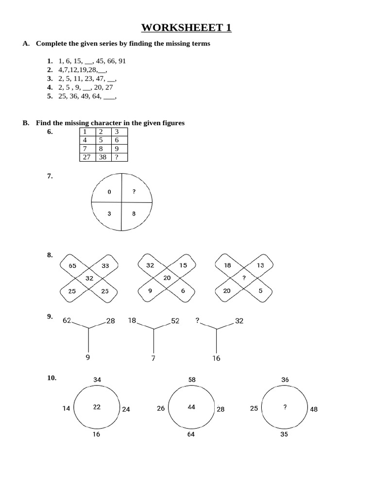 Missing Terms and Characters Worksheet | PDF
