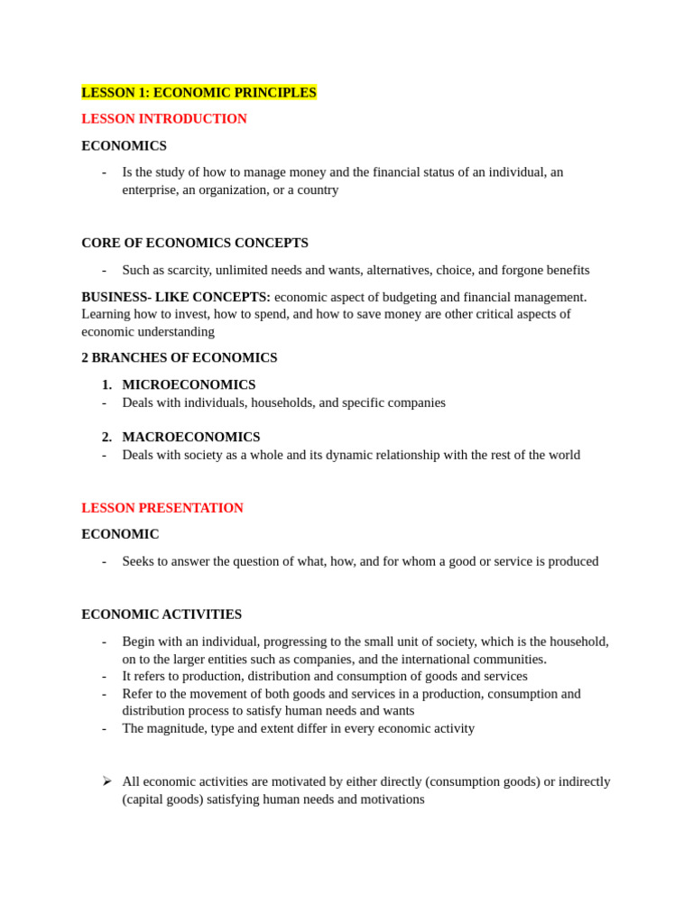 Economic Principles and Concepts Explained | PDF | Economics | Economic ...
