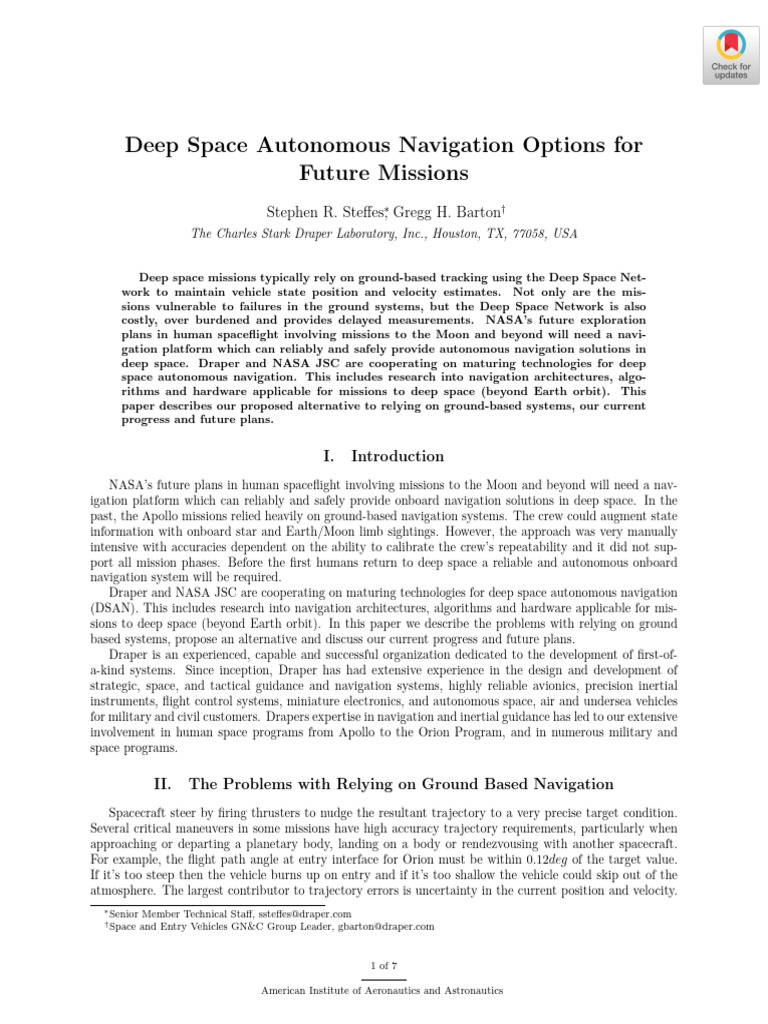 Deep Space Autonomous Navigation Solutions | PDF | Nasa Deep Space ...