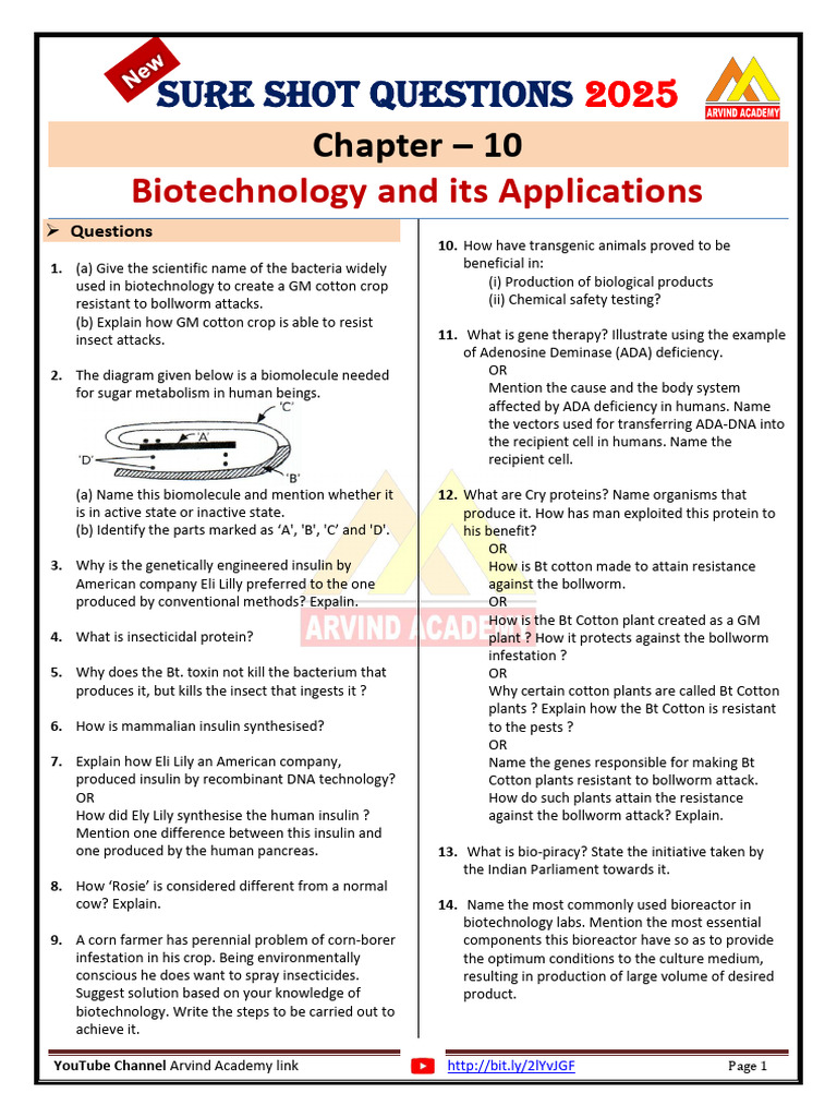 Question Chap 10 Biotechnology and Its Applications | PDF | Genetic ...