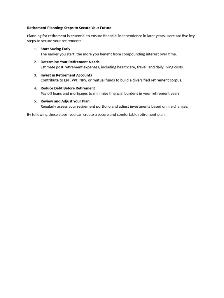 Essential Steps for Retirement Planning | PDF