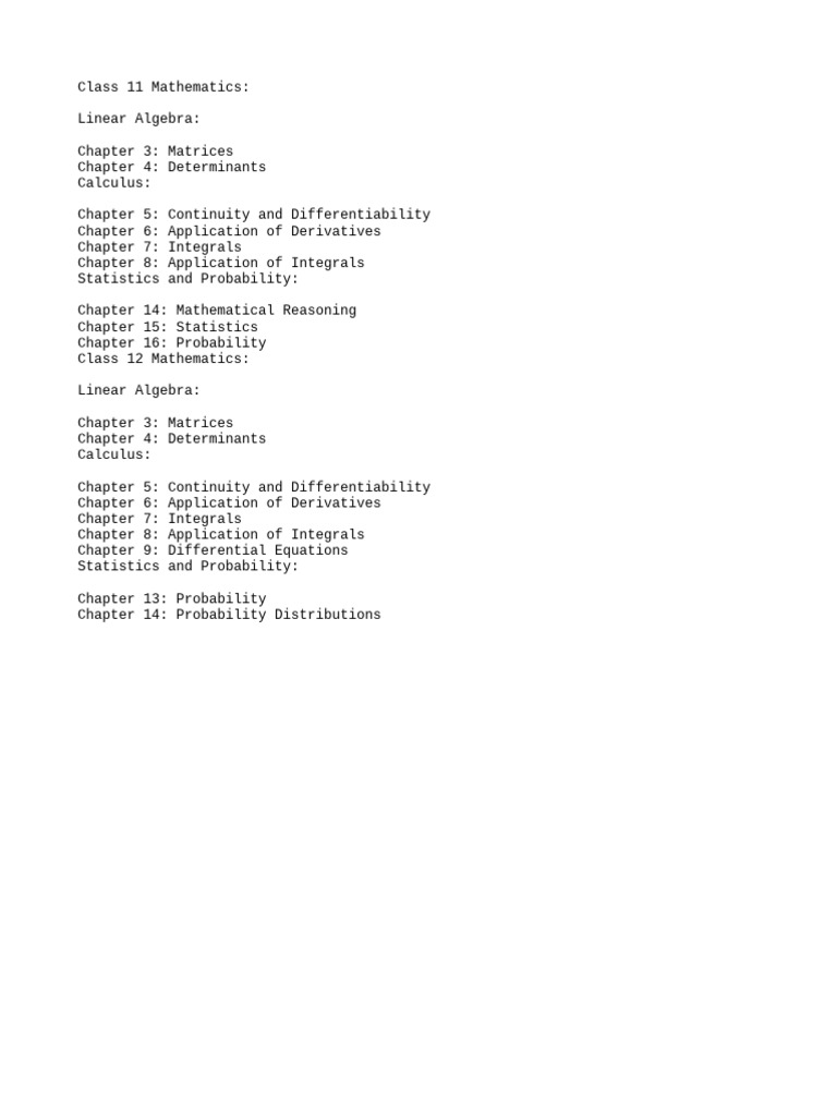 Class 11-12 Math Topics Overview | PDF
