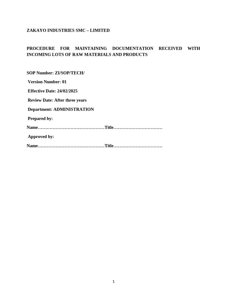 Maintaining Documentation With Received Incoming Lots | PDF ...