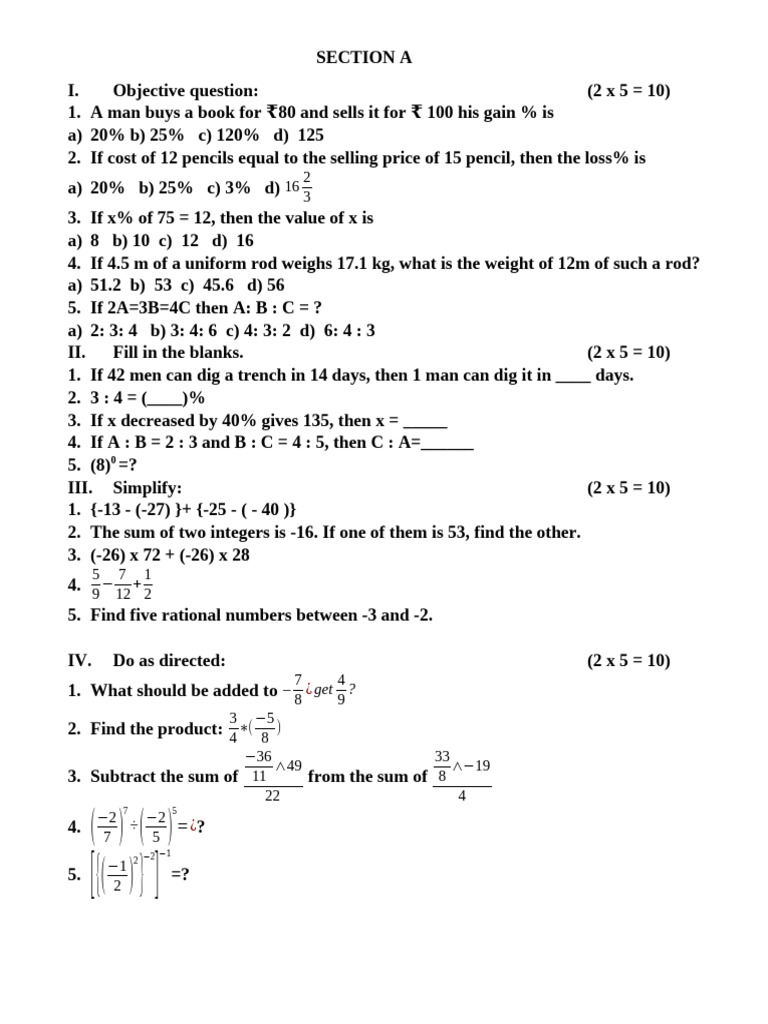 Class 7 Maths Mid-Term Exam Paper | PDF