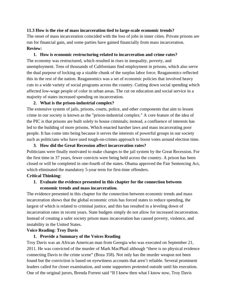 Economic Trends and Mass Incarceration | PDF | Incarceration In The ...