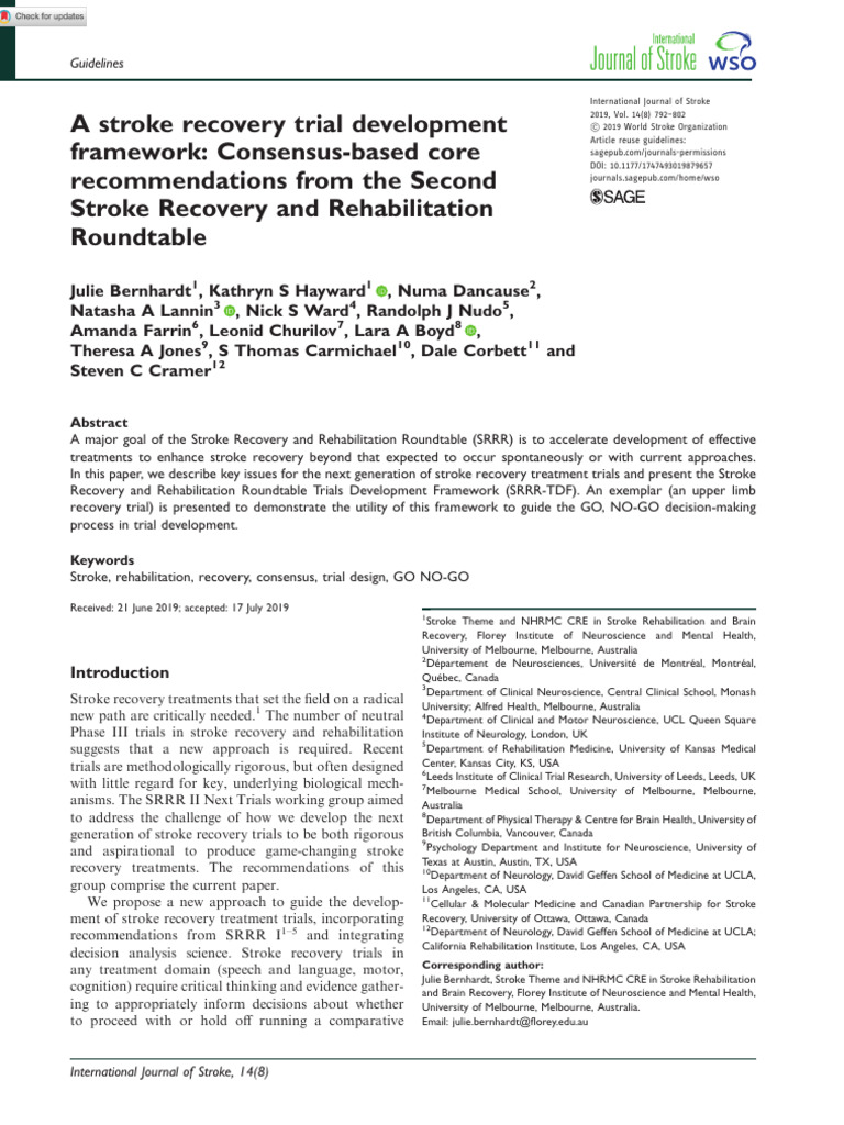 A Stroke Recovery Trial Development Framework | PDF | Stroke | Clinical ...