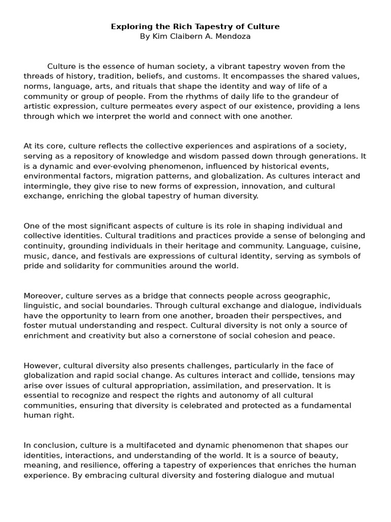 Exploring The Rich Tapestry of Culture | PDF | Identity (Social Science ...