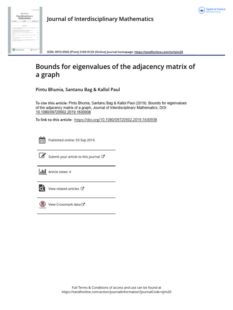 Bounds For Eigenvalues of The Adjacency Matrix | PDF | Algebra ...
