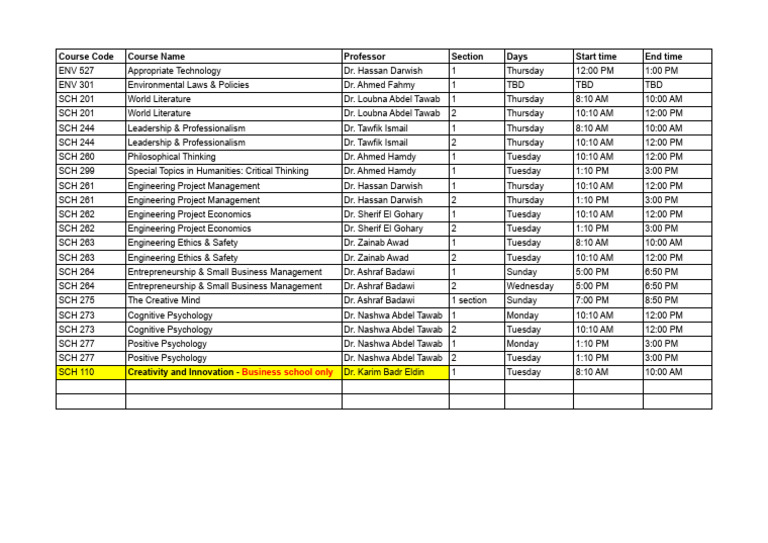 Course Schedule for Fall Semester 2023 | PDF | Liberal Arts Education ...