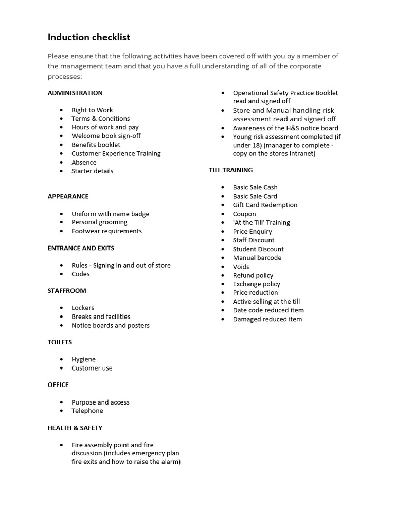 New Employee Induction Checklist | PDF