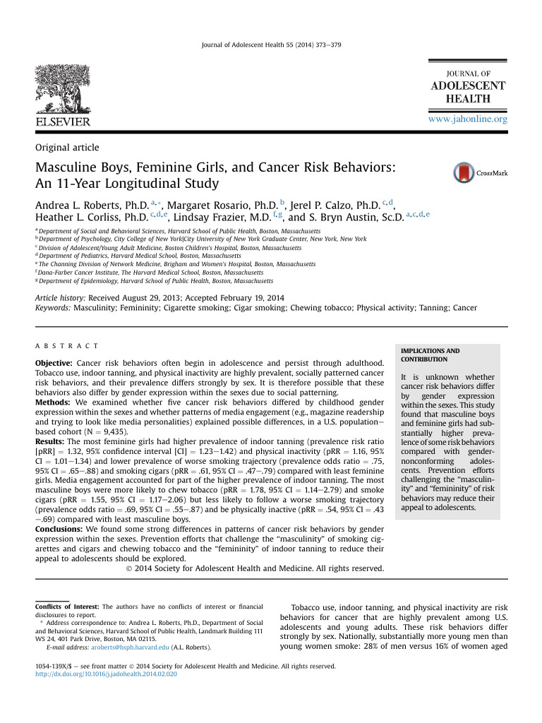 Masculine Boys, Feminine Girls, and Cancer Risk Be | PDF | Gender ...
