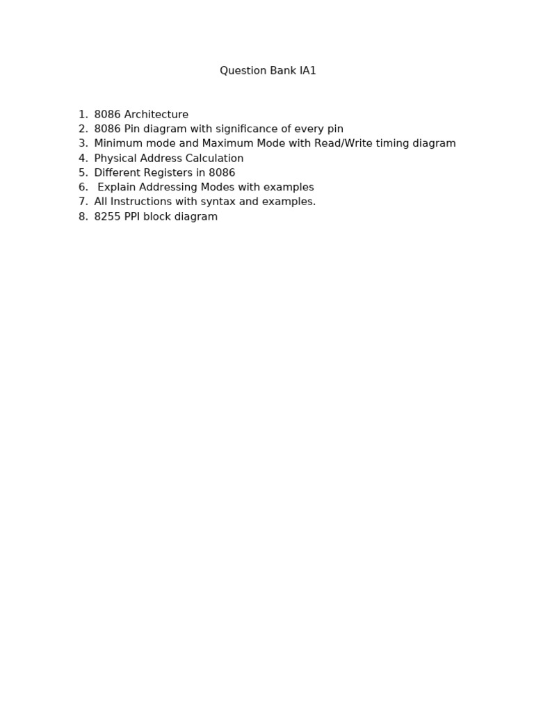 8086 Architecture Question Bank | PDF