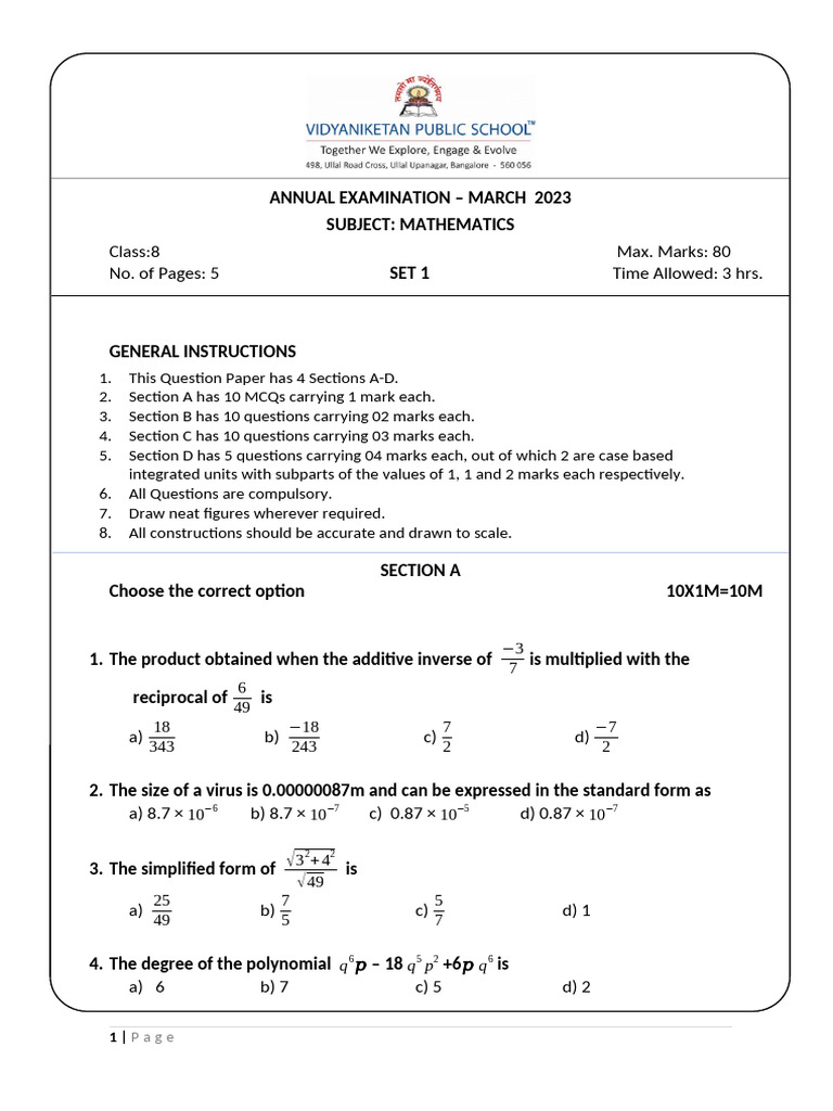 Math-Previousyearannualexampaperforpractice 58766 | PDF | Arithmetic ...