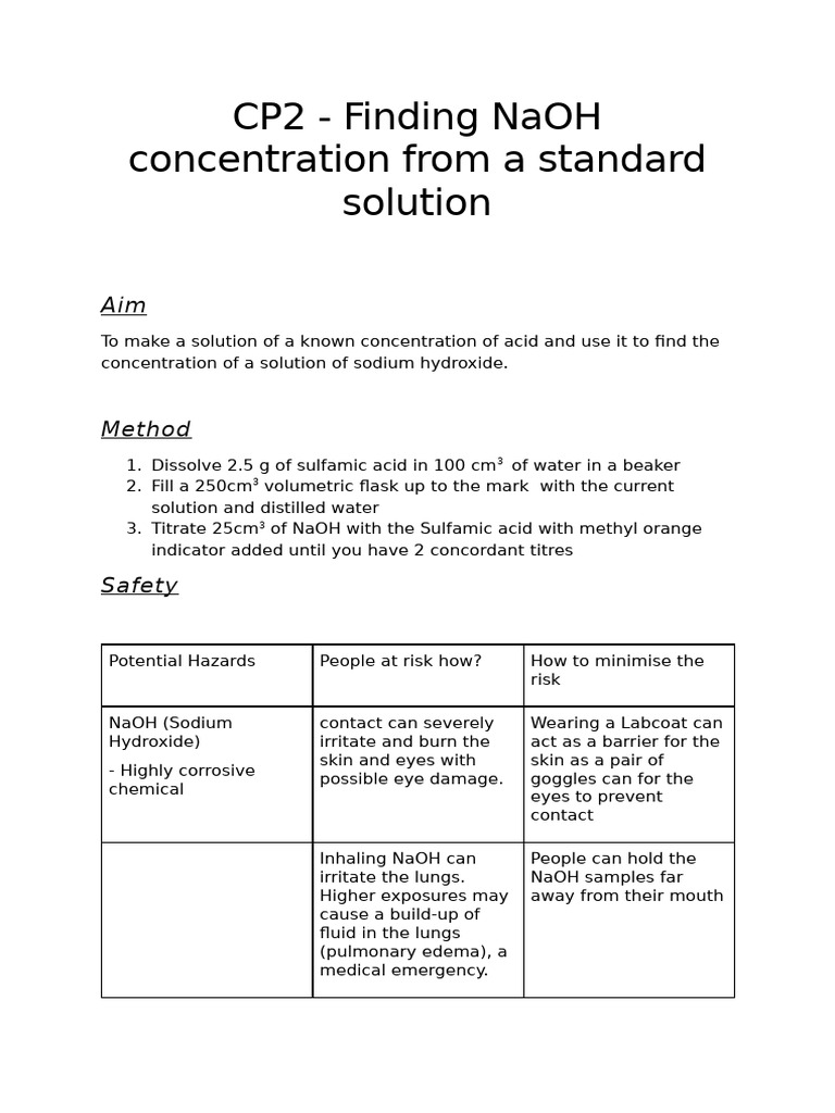 Determine NaOH Concentration via Titration | PDF | Sodium Hydroxide ...