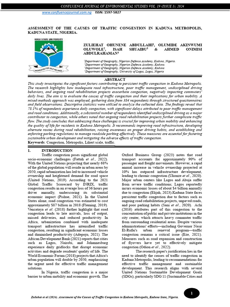 Causes of Traffic Congestion in Kaduna | PDF | Traffic Congestion | Traffic