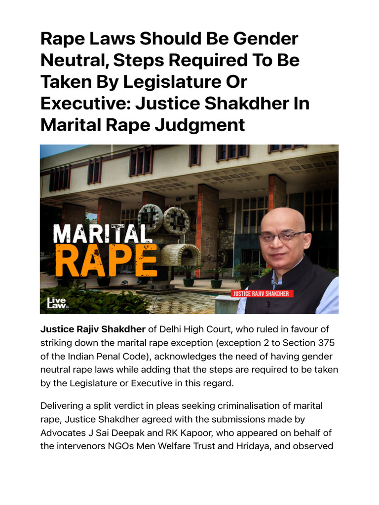 Gender-Neutral Rape Laws Needed Now | PDF | Rape | Marriage