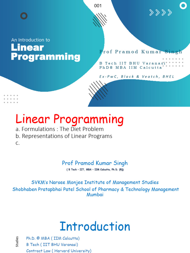 Linear Programming by Prof PKSINGH IITIIM NMIMS | PDF | Linear ... image.