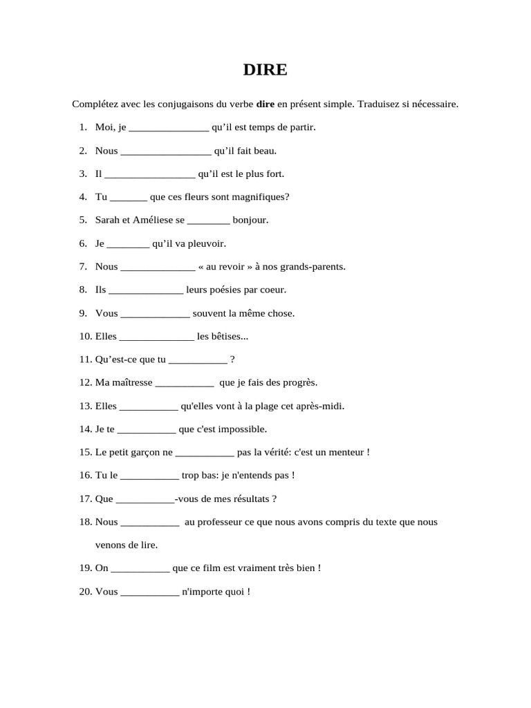 Conjugaison du verbe dire au présent | PDF