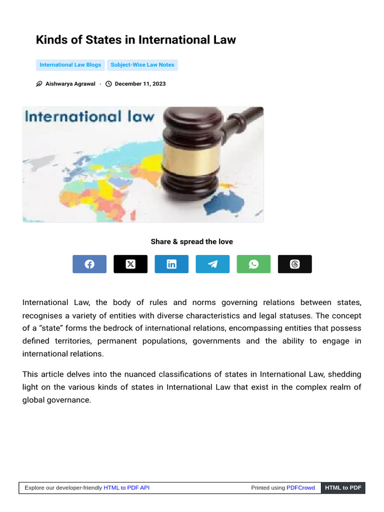 Kinds of States in International Law | PDF | Sovereign State ...