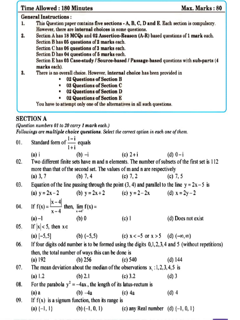 Comprehensive Math Exam Structure | PDF | Complex Number | Mathematics