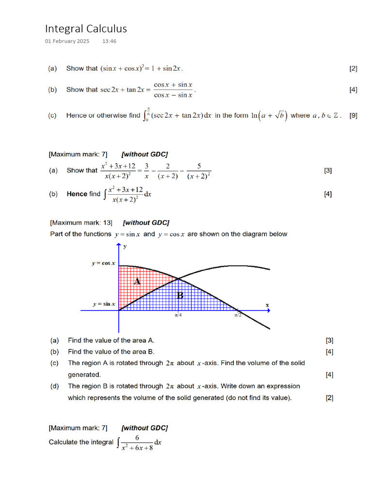 Integral Calculus Ques | PDF