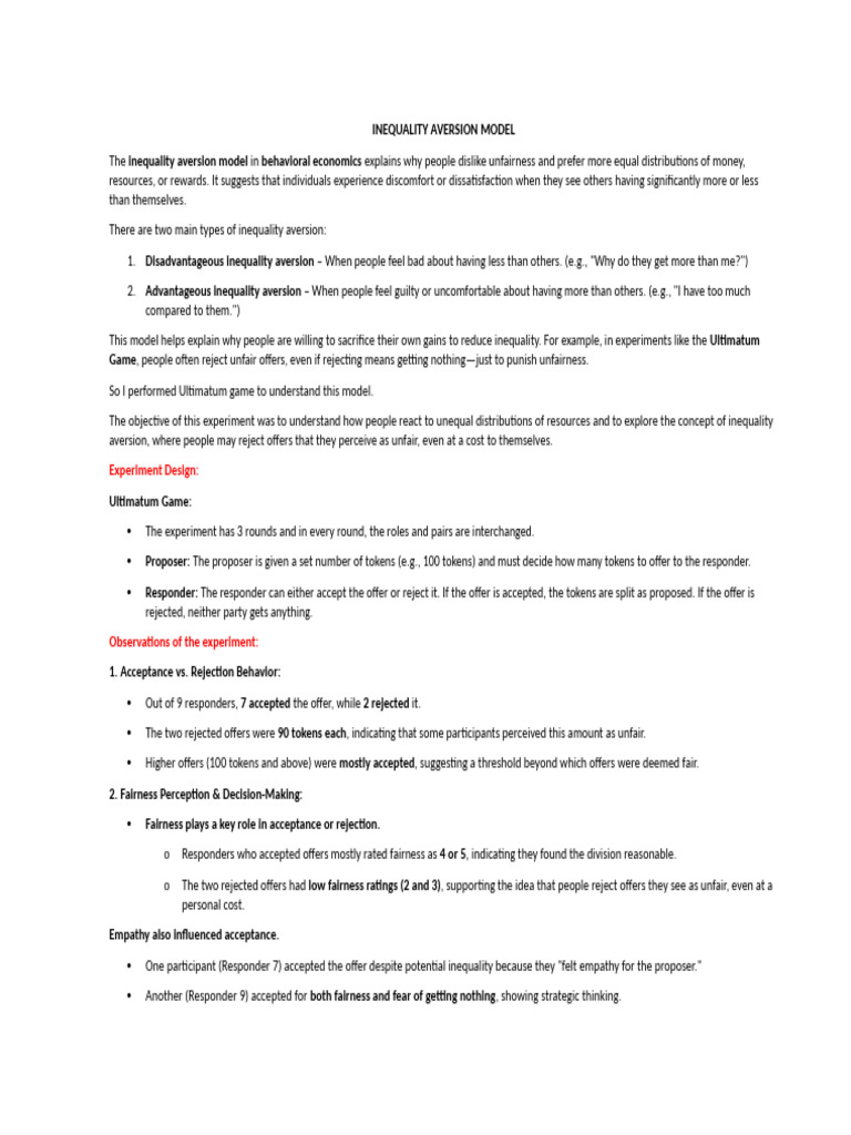 Understanding Inequality Aversion Model | PDF | Social Psychology ...