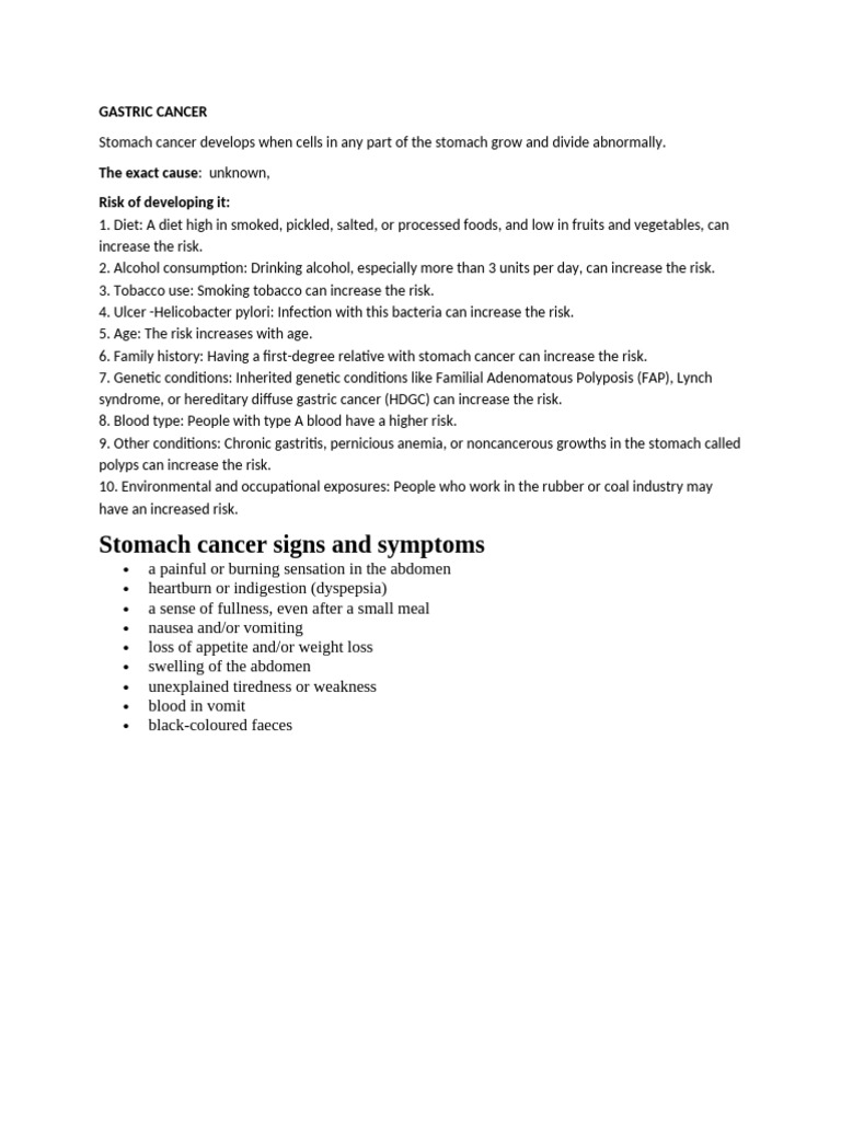 Understanding Gastric Cancer Risks and Symptoms | PDF